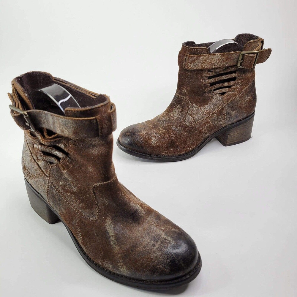 DIBA True Walnut Grove Distressed Leather Ankle Bootie Boots Womens Size 6